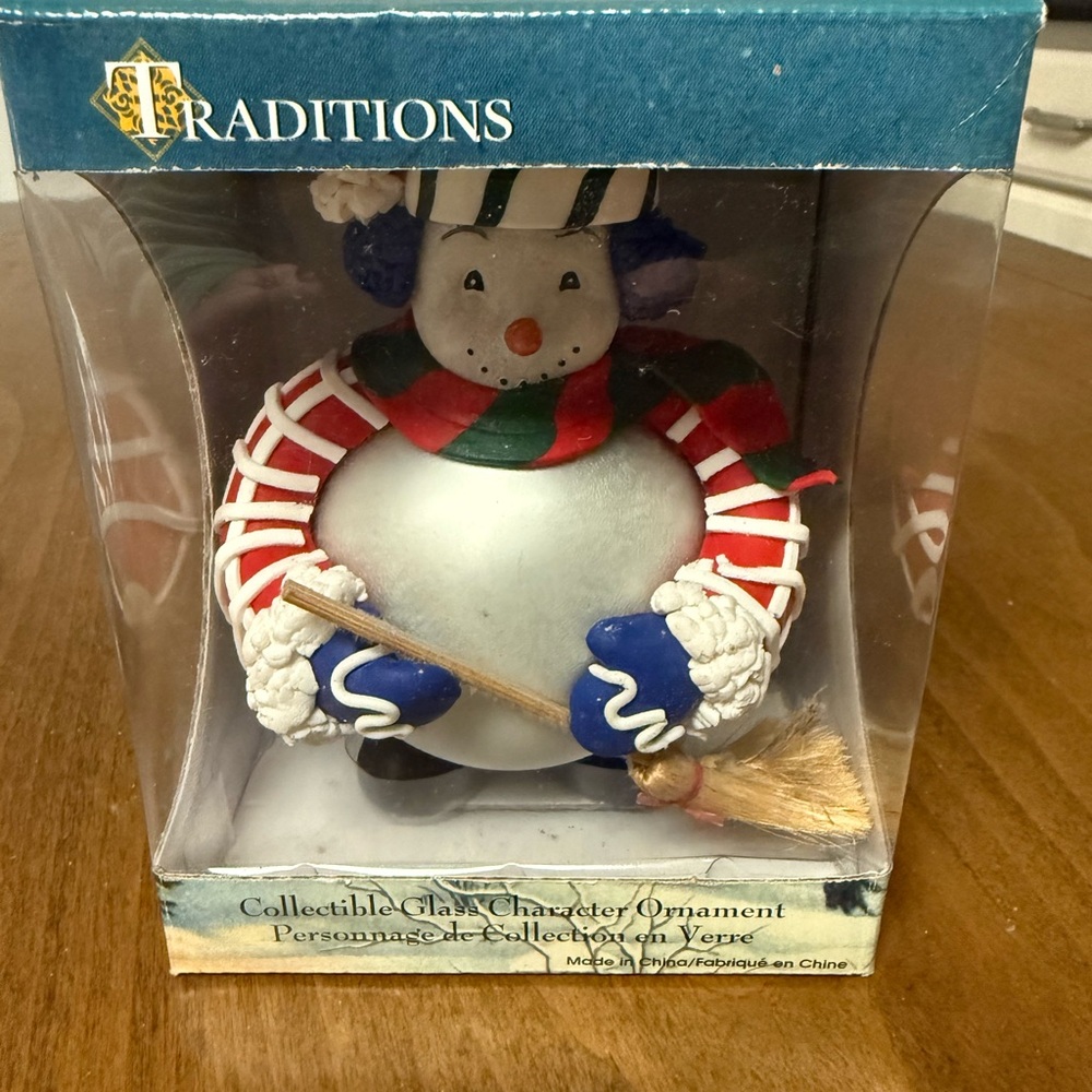 Traditions Snowman Ornament with Blue and Red Details